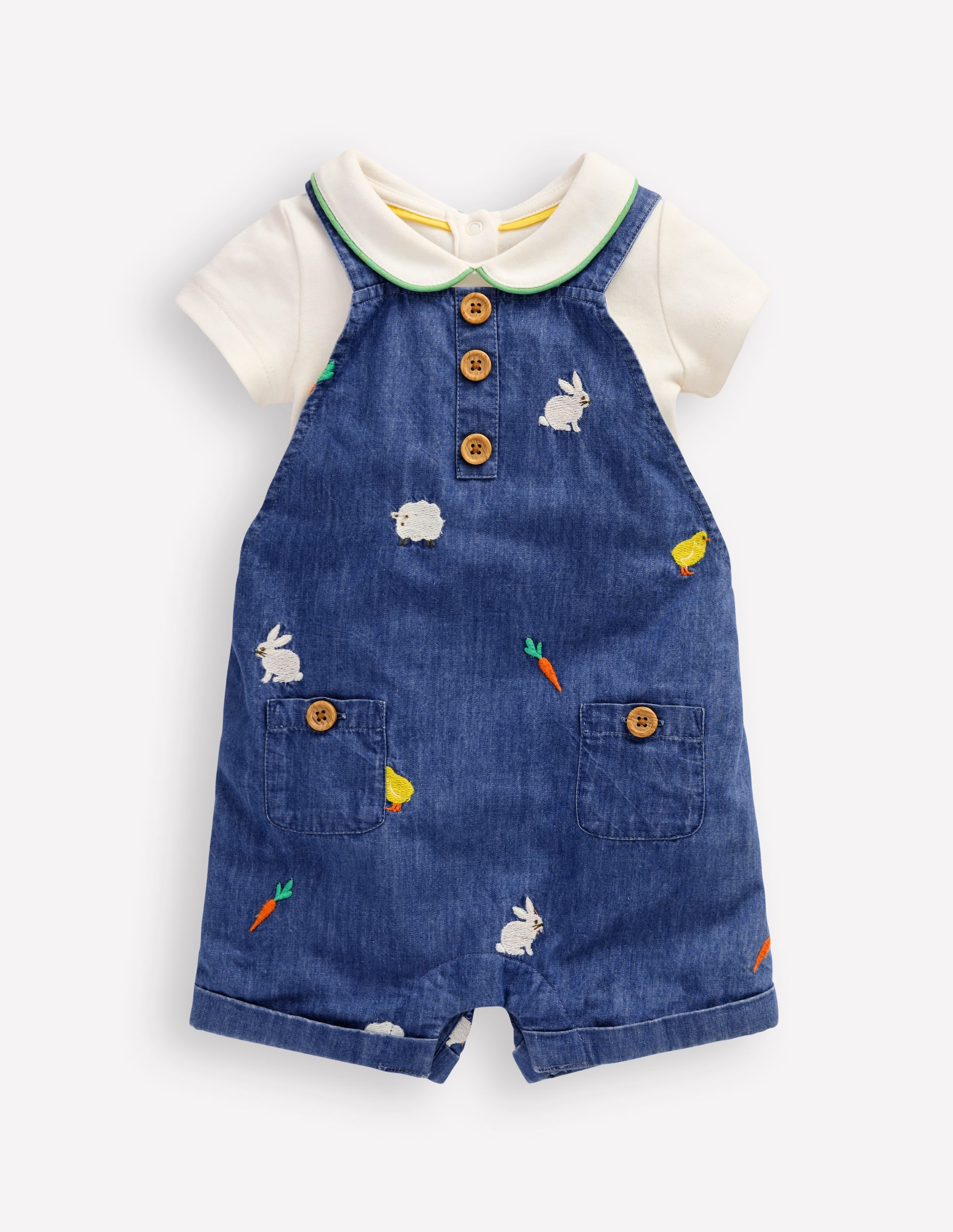 Ensemble avec salopette brodée-Broderie de Pâques en denim - Image 1