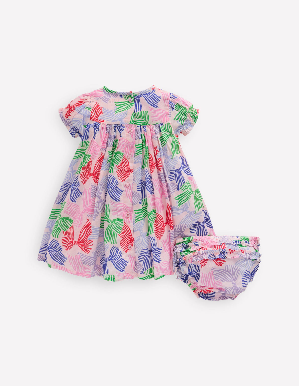 Robe tissée froncée-Nœuds rose français-2