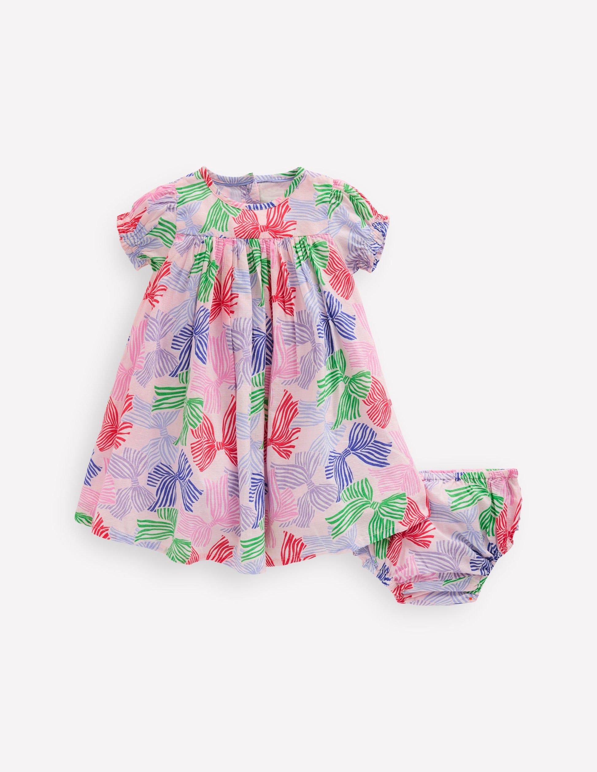 Robe tissée froncée-Nœuds rose français-1