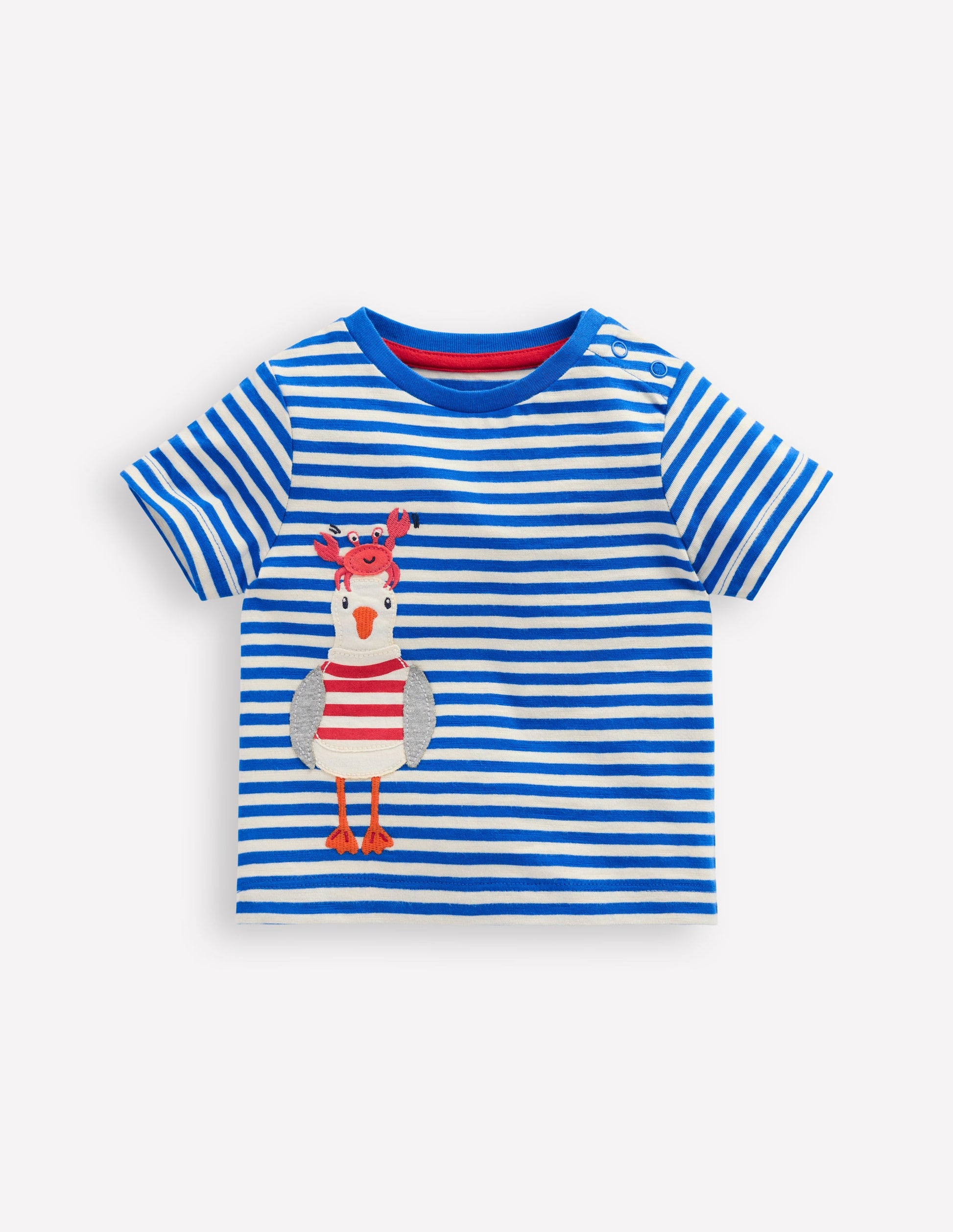 T-Shirt mit lustiger Applikation-Weiches Naturweiß/Eisvogelblau-1