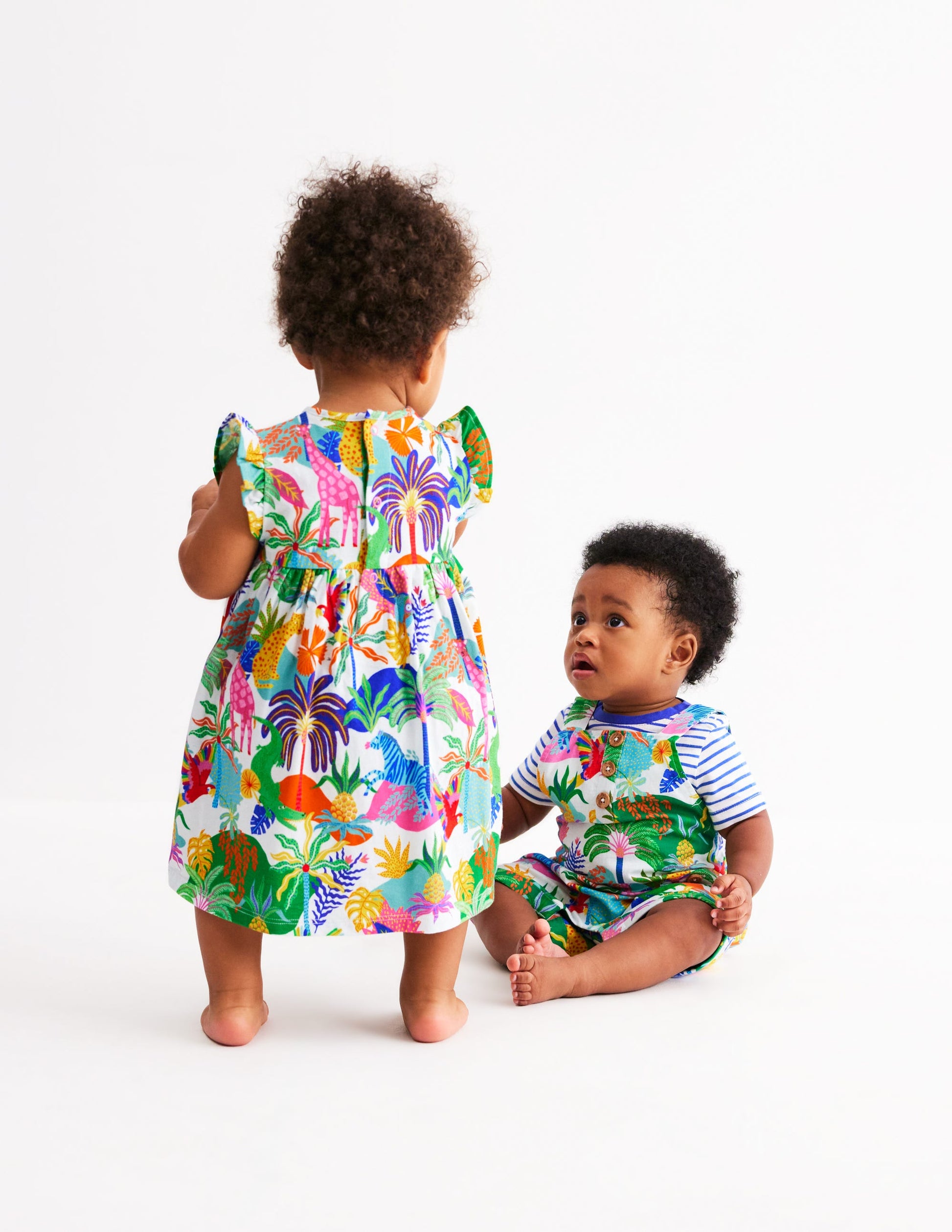 Ensemble avec salopette boutonnée-Jungle multi lait de coco-4