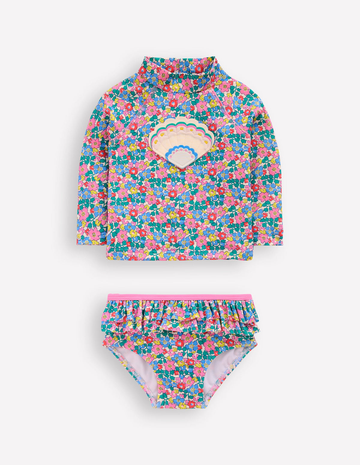 Ensemble avec haut de plage volanté-Motif Flowerbed Shell multi - Image 1
