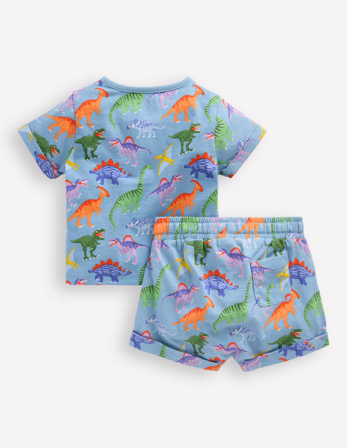 Ensemble imprimé à manches courtes-Dinosaures bleu vintage-2