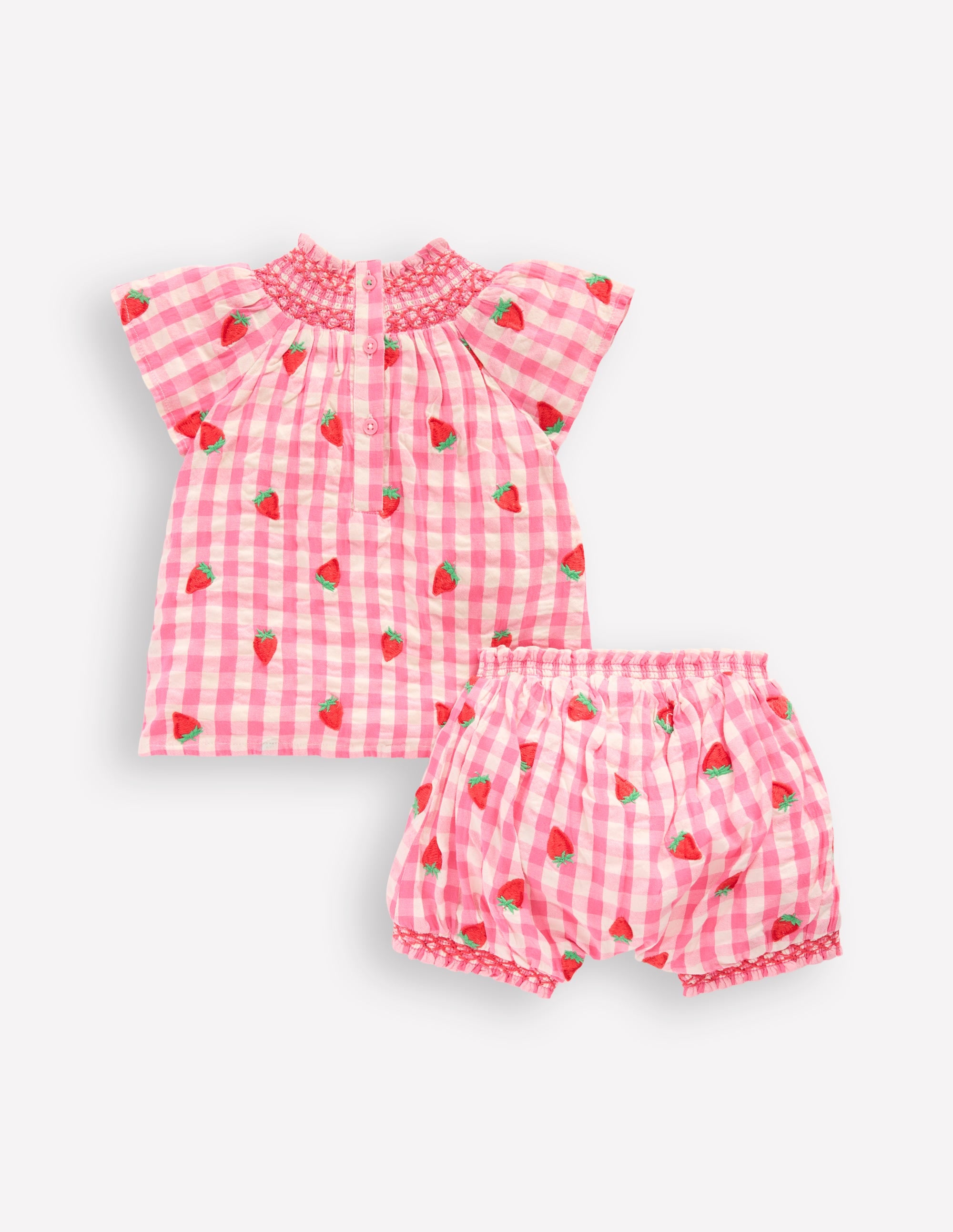Gesmoktes Spielset-Rosa Rose Vichykaro Erdbeeren - Image 2