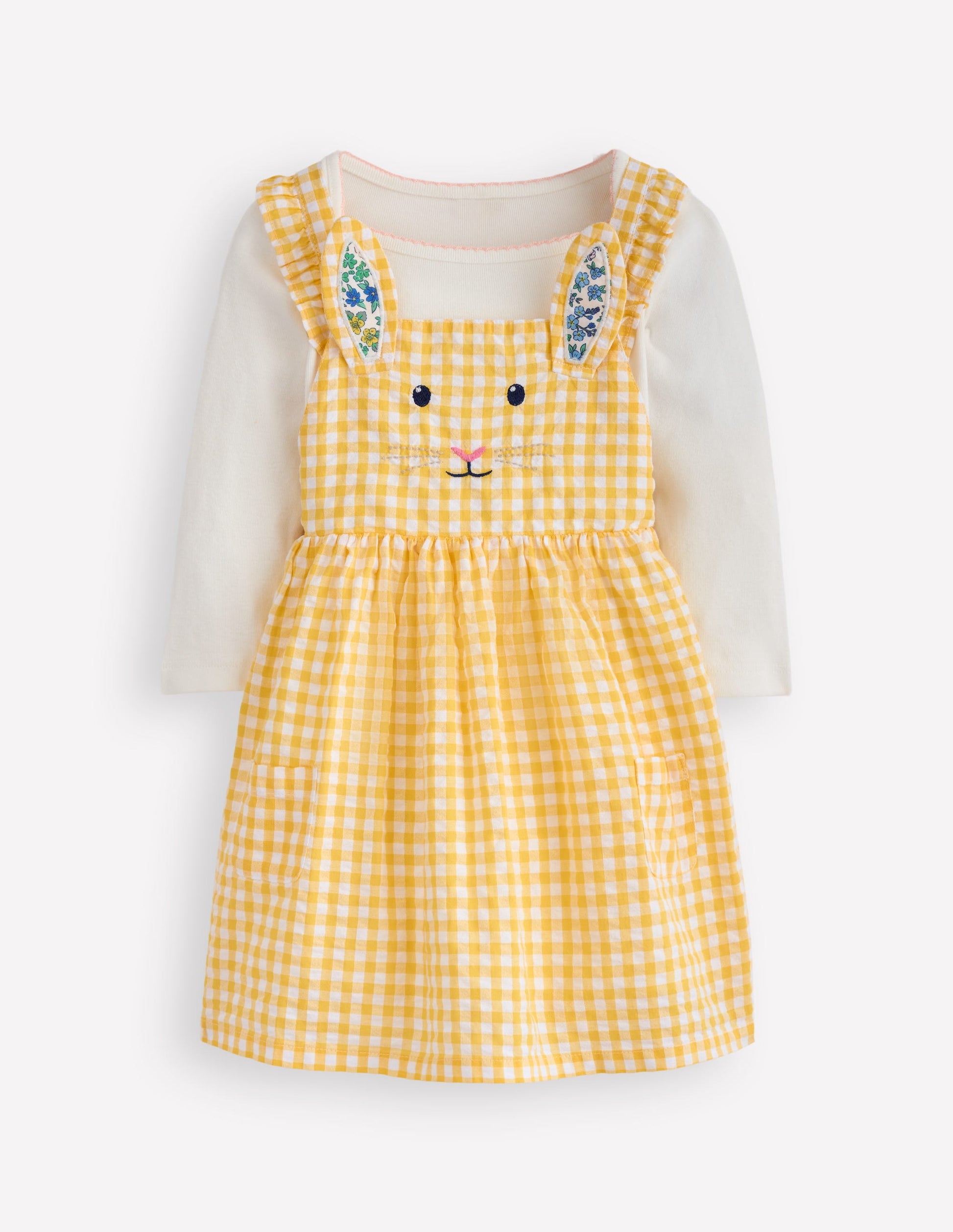 Ensemble fantaisie avec robe chasuble-Lapin vichy jaune-1