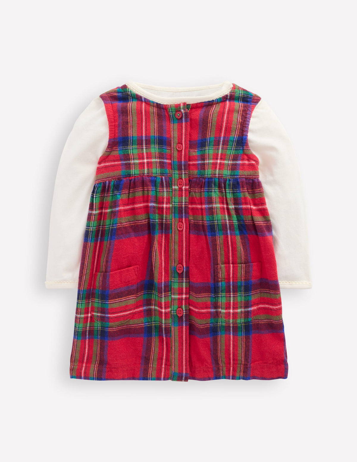 Ensemble avec robe chasuble tissée-Carreaux rouges - Image 1