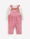 Gewebtes Latzhosen-Set-Rosa Schleier Blumenstickerei