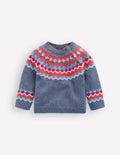 Fair Isle-Pullover mit Knöpfen-Blau Klassisch Fair Isle
