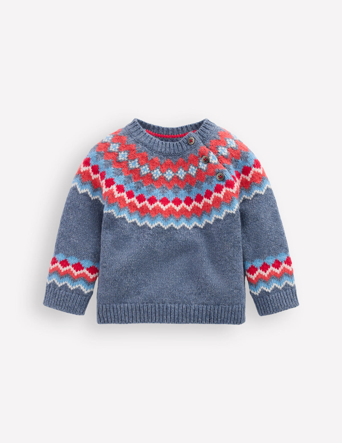 Fair Isle-Pullover mit Knöpfen-Blau Klassisch Fair Isle-1