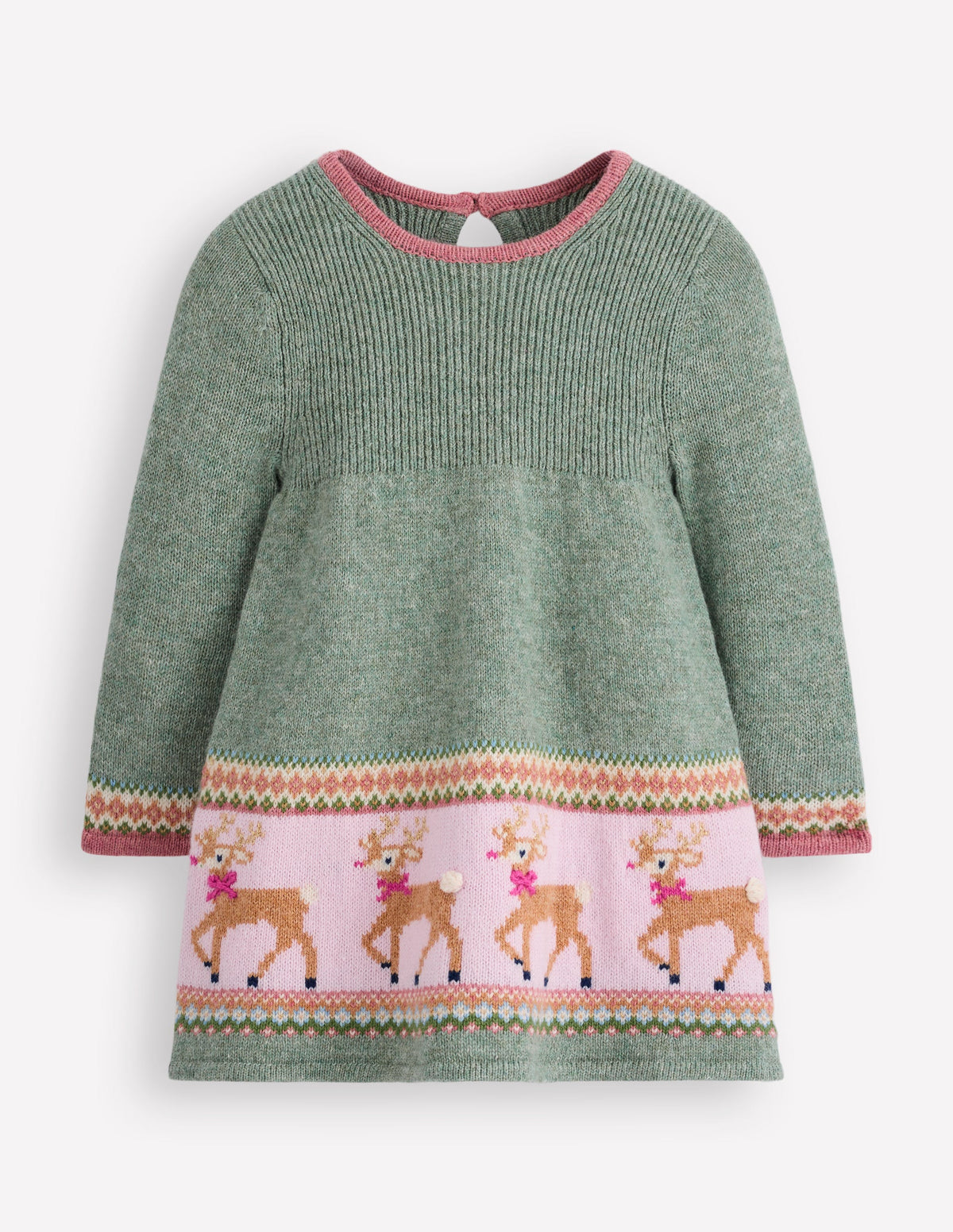 Fair-Isle-Strickkleid-Eukalyptus Rentier Fair-Isle - Image 1