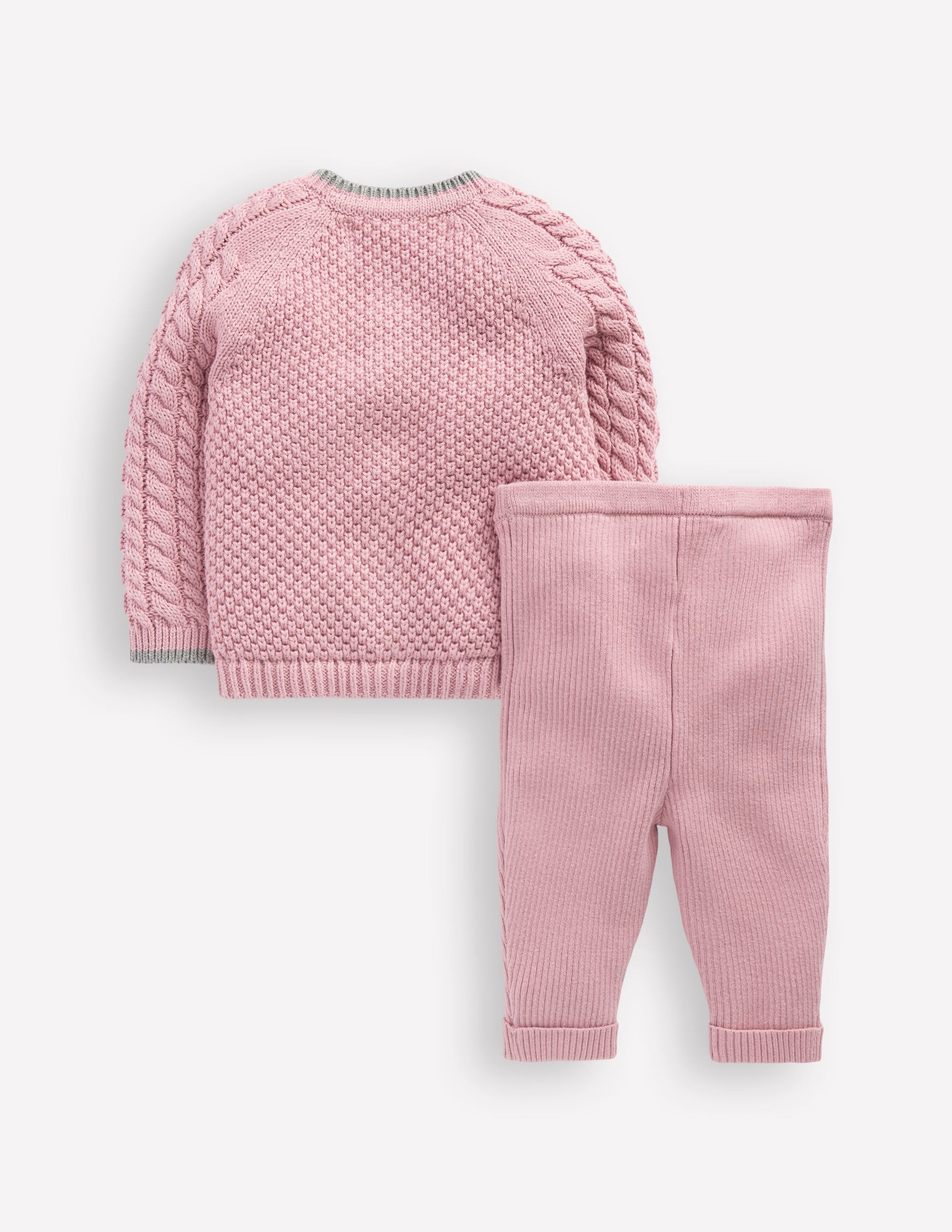Strickspielset mit Zopfmuster-Vintage-Rosa-2