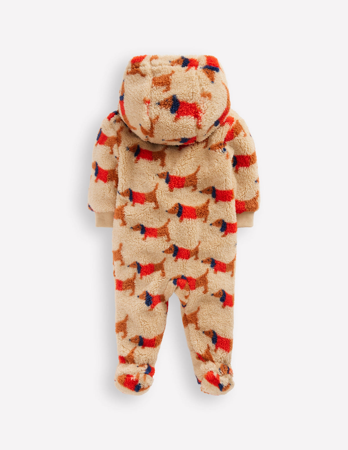 Bedruckter Fleece-Overall-Haferbeige/Marsrot Dackel-2