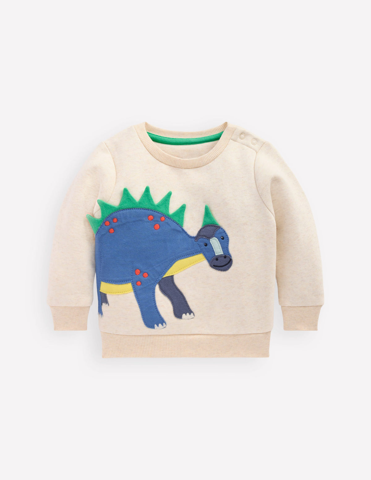 Sweatshirt mit Applikation für Jungen-Hellbeige Meliert, Dinosaurier - Image 1