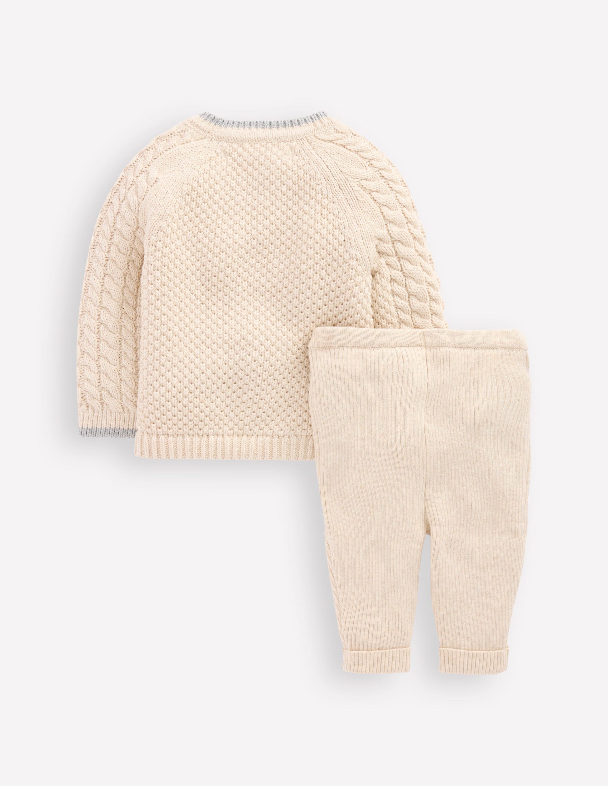 Strickspielset mit Zopfmuster-Beige Meliert-2