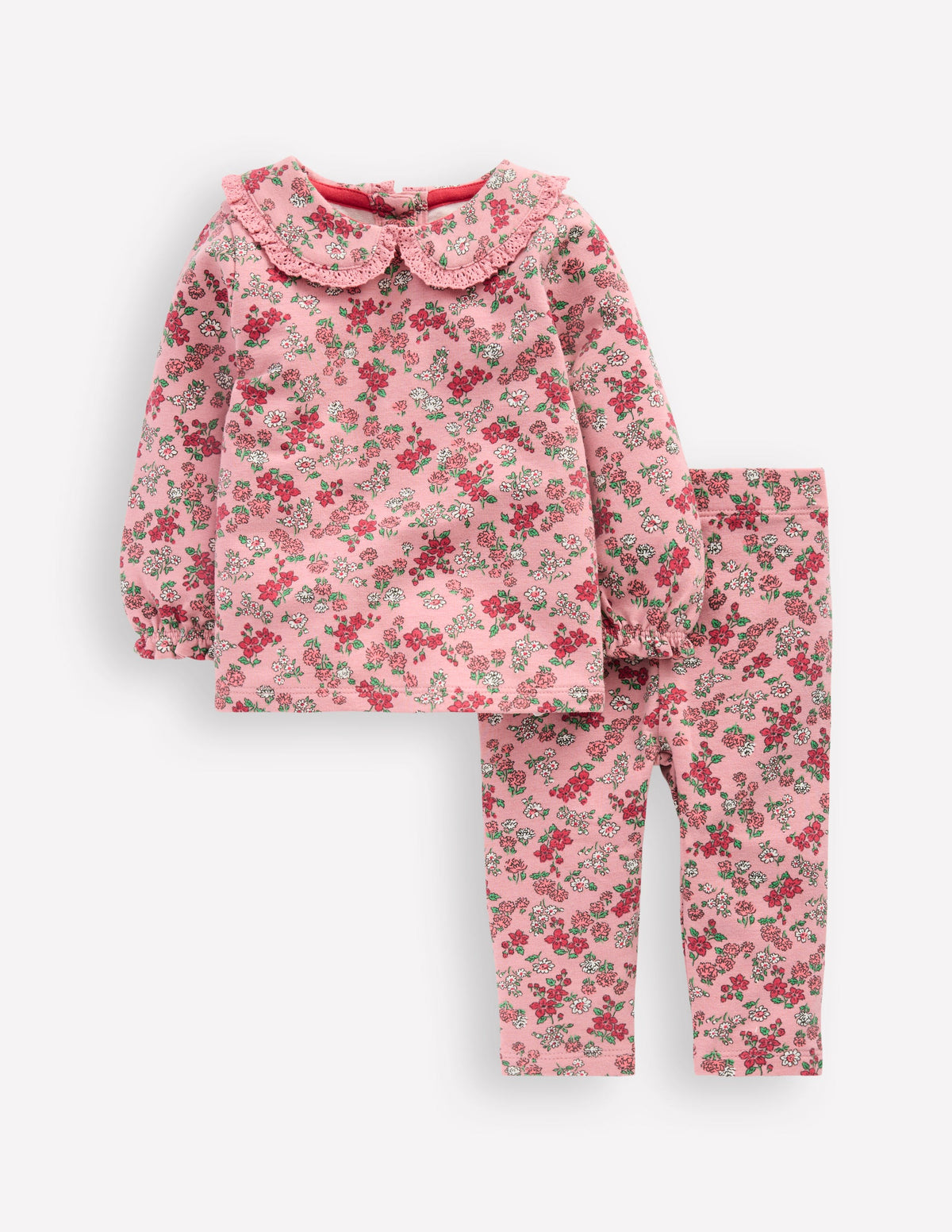 Pretty Collar Sweat Set-Pink Floral - Image 1