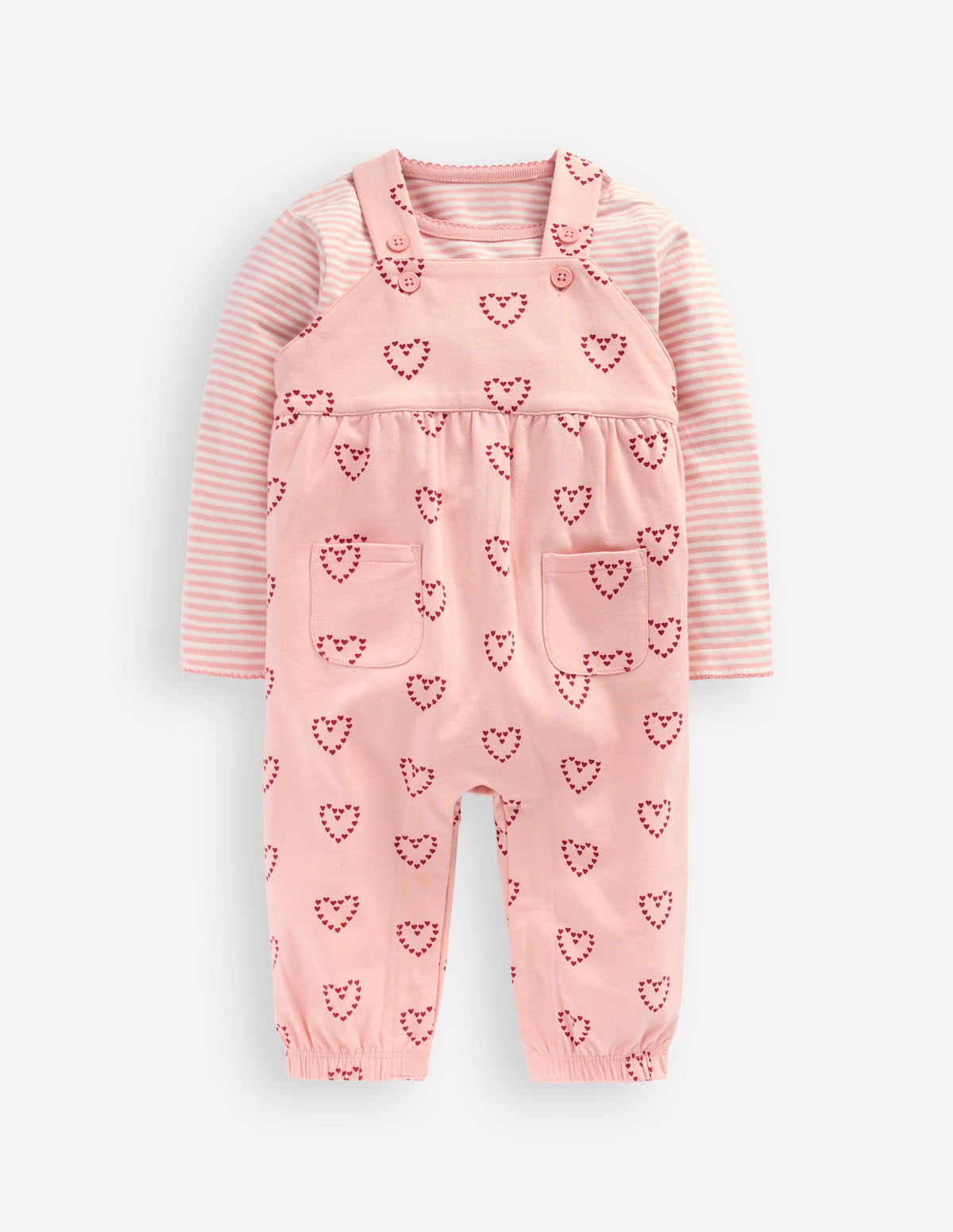 Jersey Dungarees Set-Pink Hearts-1
