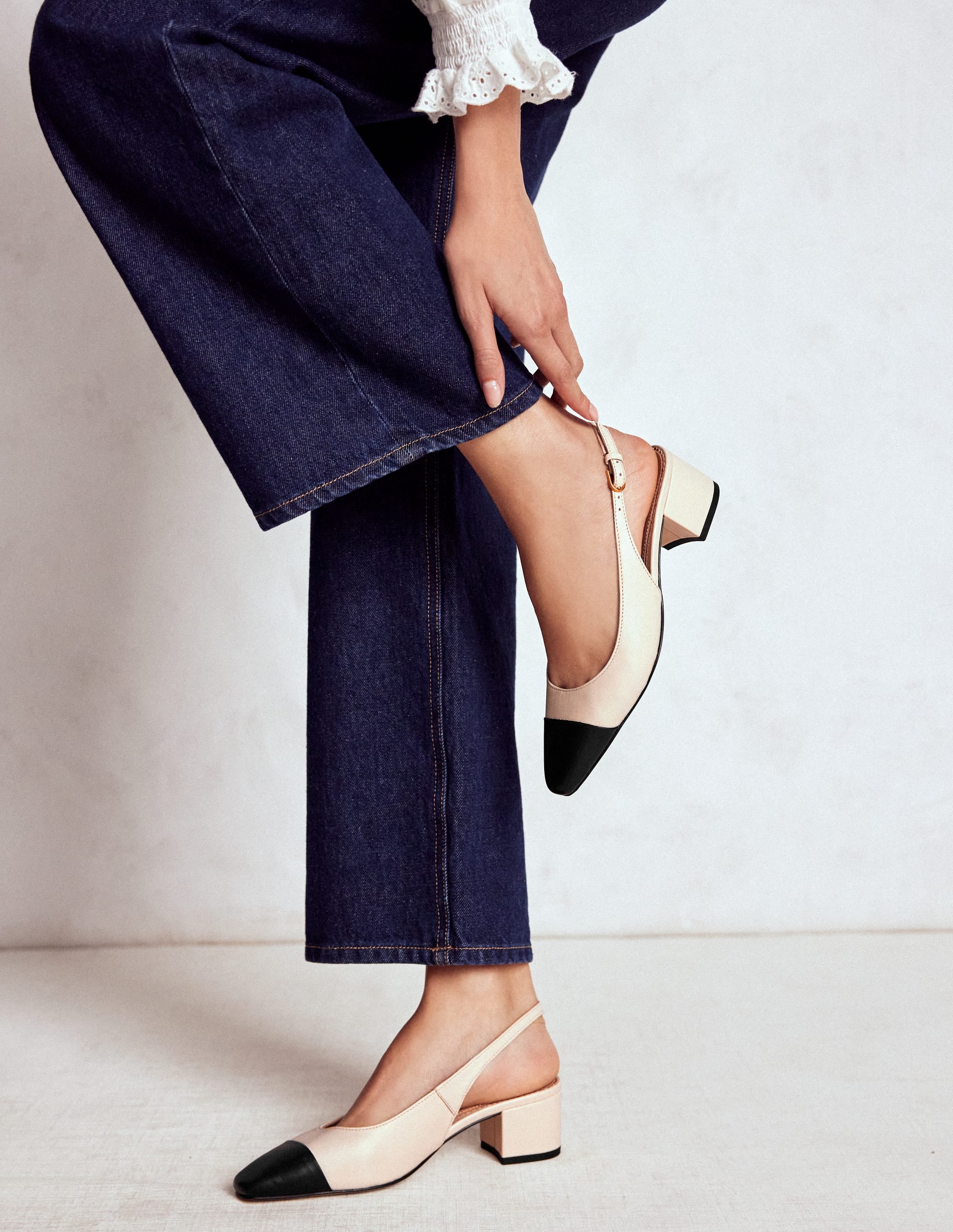 Ailsa Block Heel Slingbacks-Ecru - Image 2
