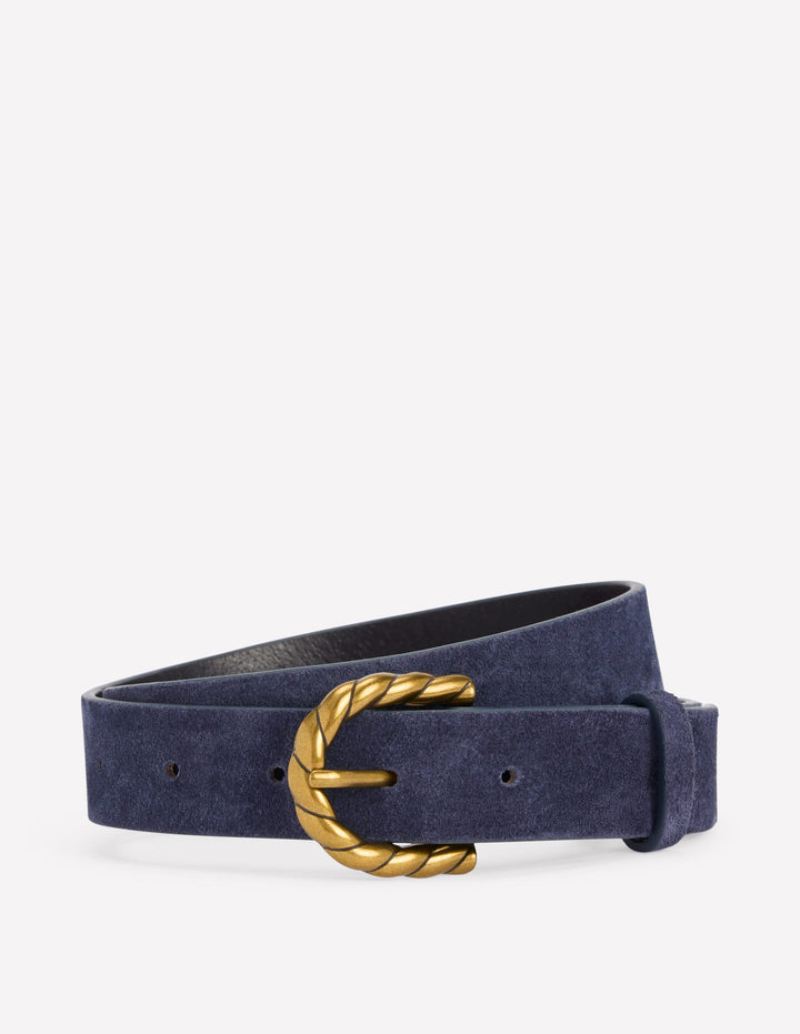 Gürtel mit gedrehter Schnalle-Marineblau Veloursleder