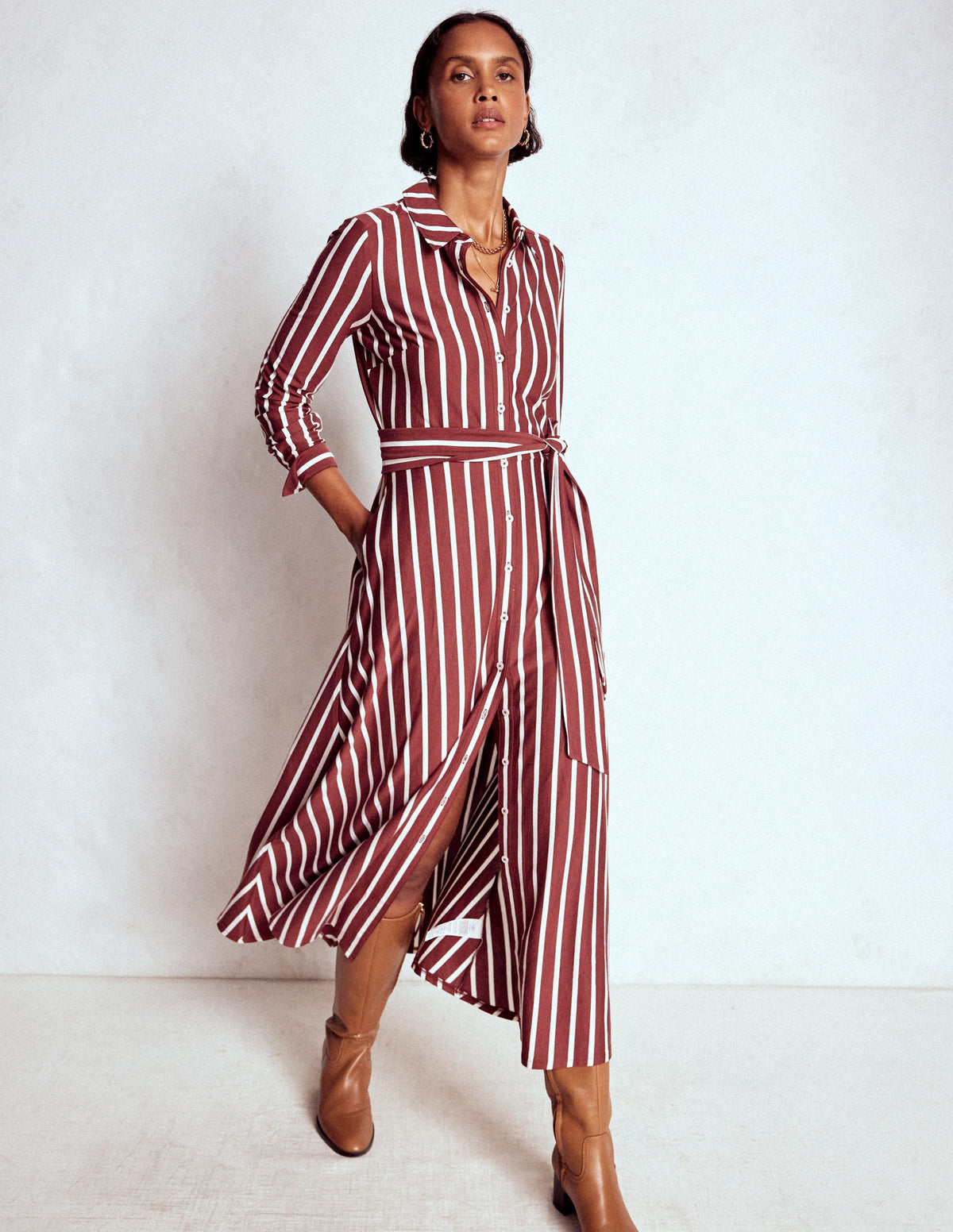 Marcia Jersey-Hemdblusenkleid-Gebranntes Orange, Gemalte Tupfen - Image 5