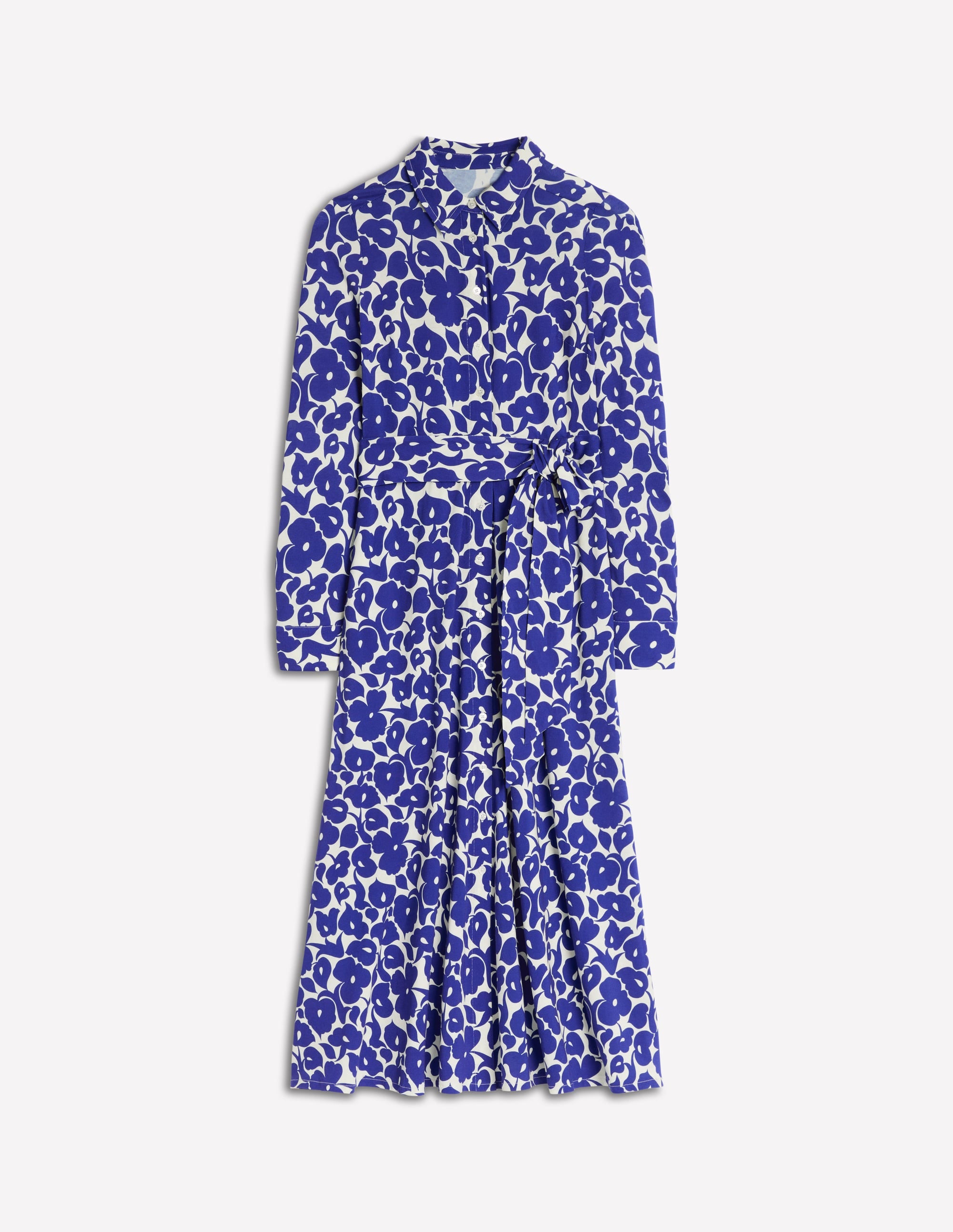 Marcia Jersey Shirt Dress-Bright Blue, Leafy Grove - Image 6