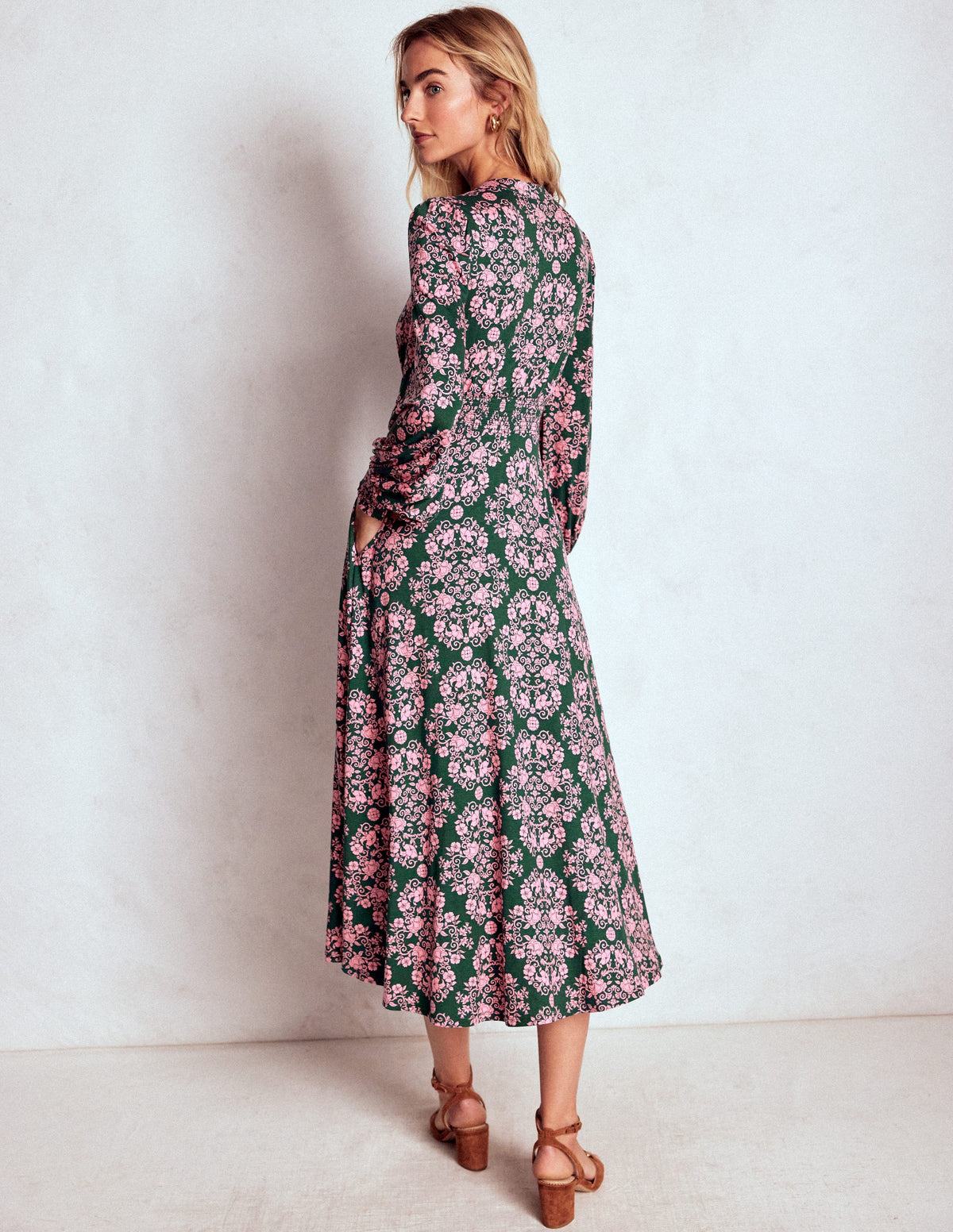 Georgia Jersey-Midikleid-Grün, Gitterornament-4