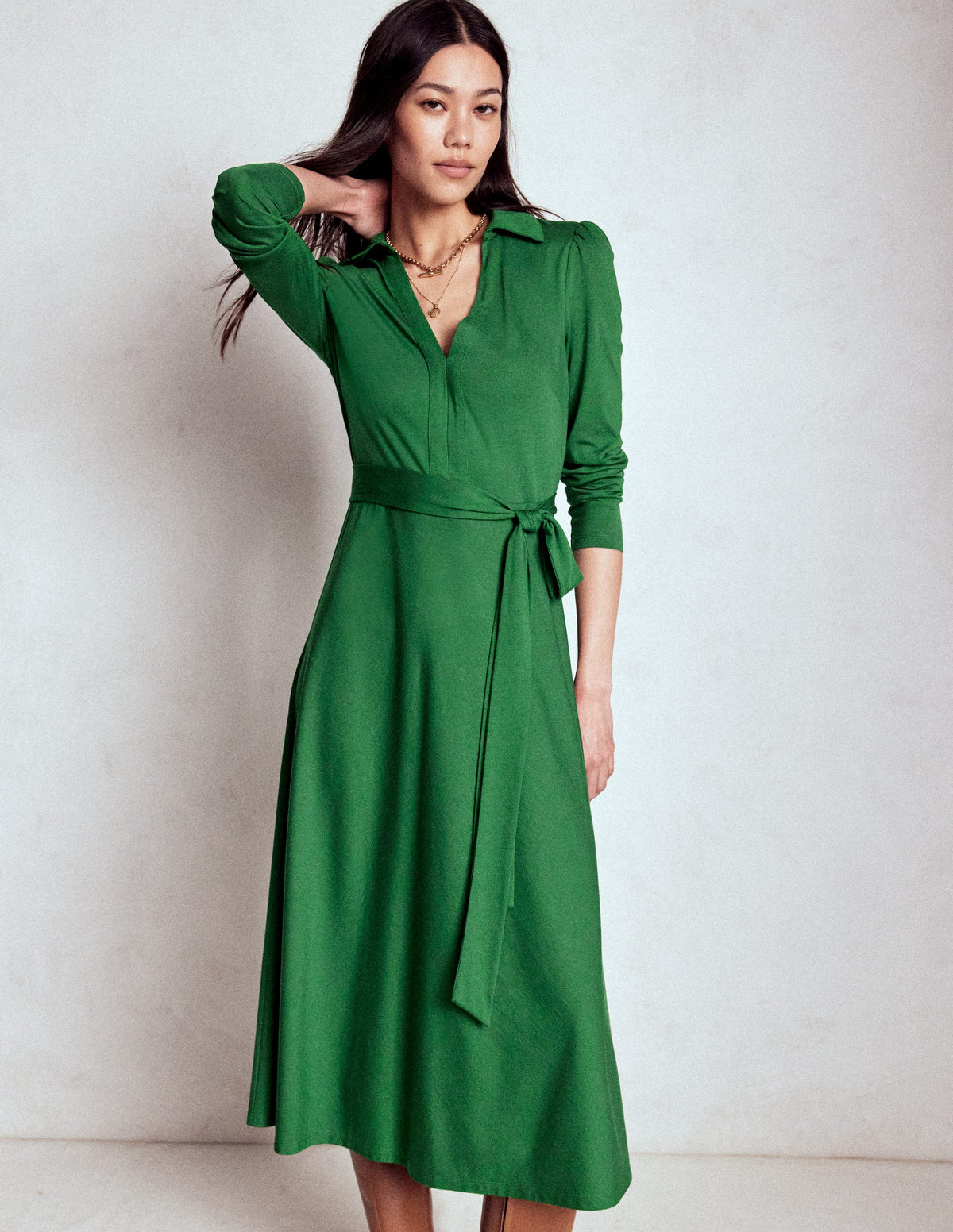 Imogen Jerseykleid mit Kragen-Kieferngrün - Image 1