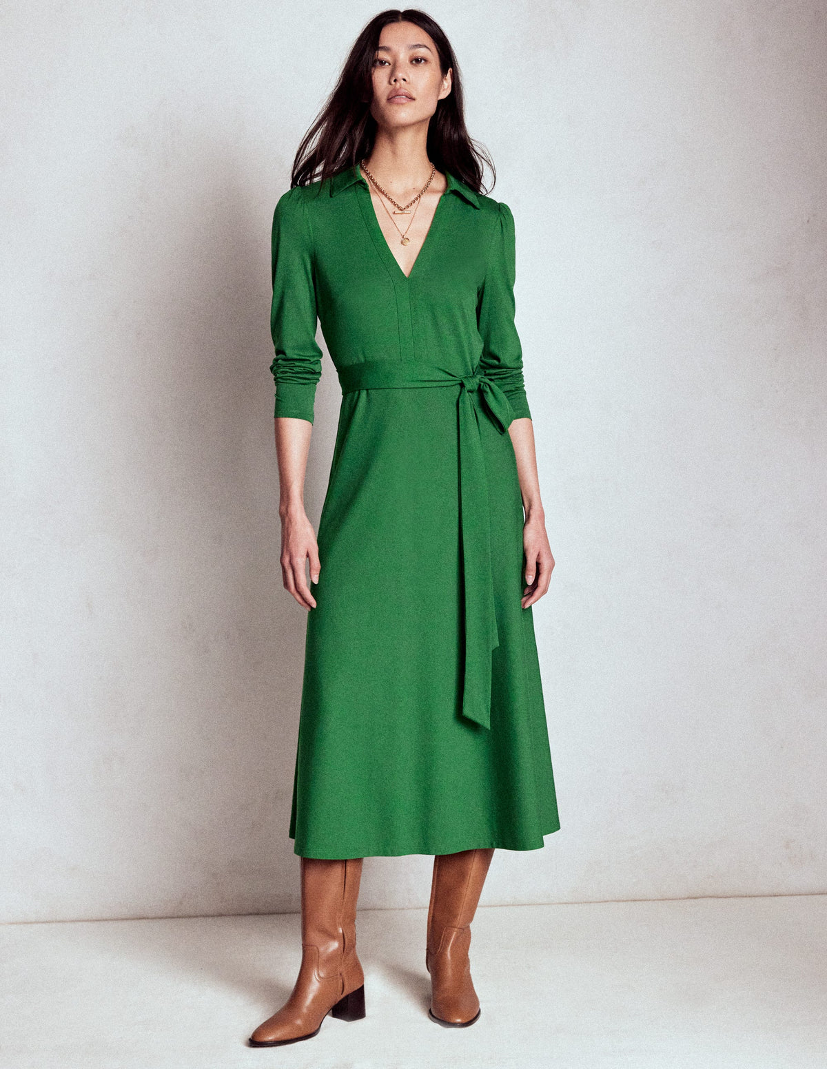 Imogen Jerseykleid mit Kragen-Kieferngrün-5