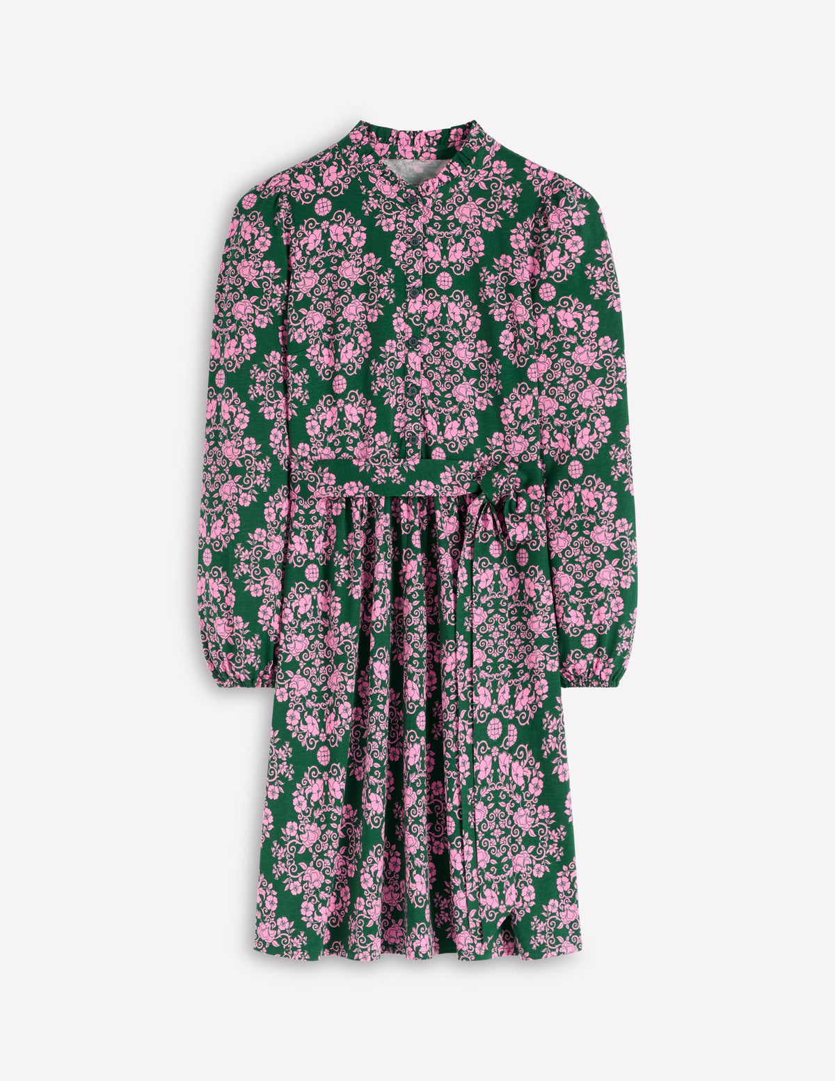 Willow Hemdblusenkleid mit Rüschenausschnitt-Grün, Gitterornament - Image 5