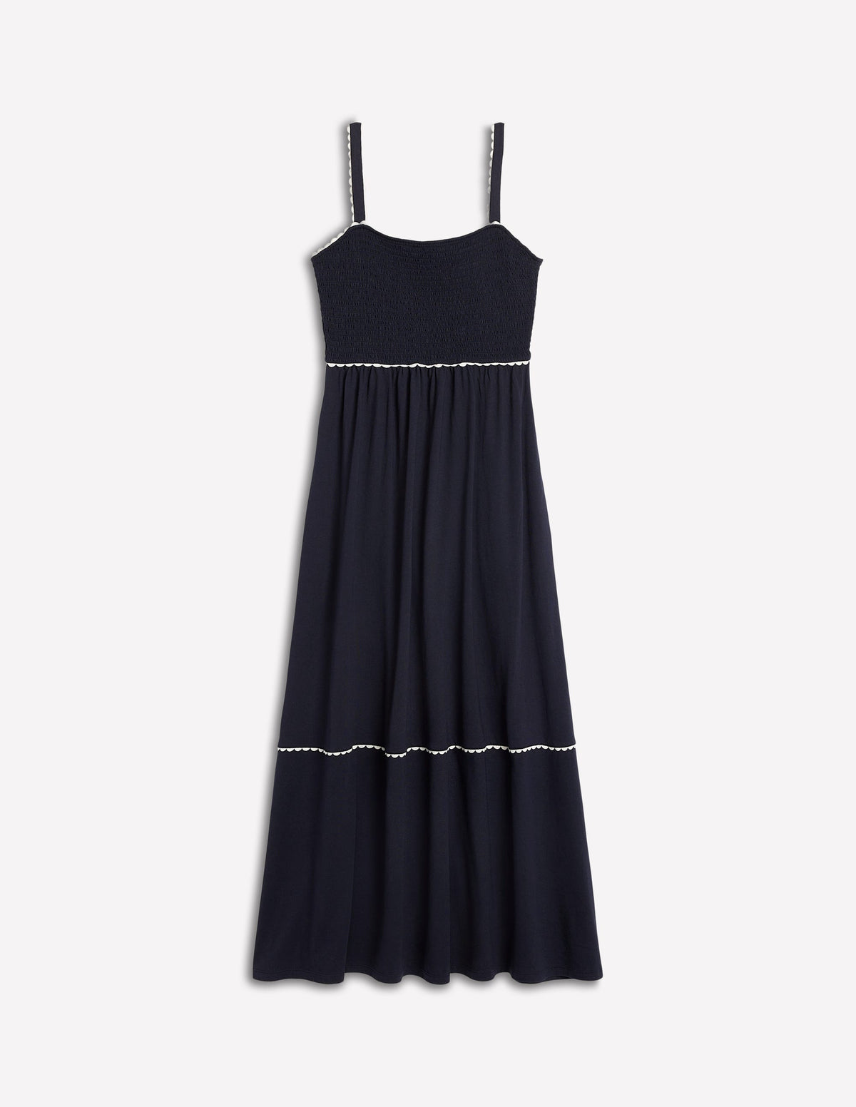 Gesmoktes Maxikleid mit Besatz-Marineblaue-6