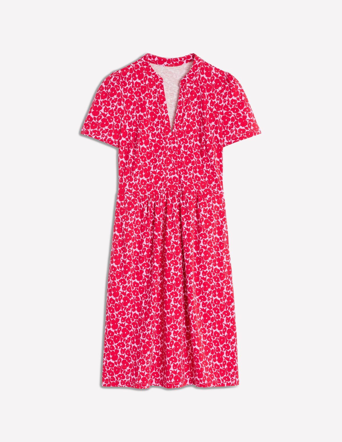 Naomi Kurzärmliges Kleid-Juwelenrot, Blattdesign-5