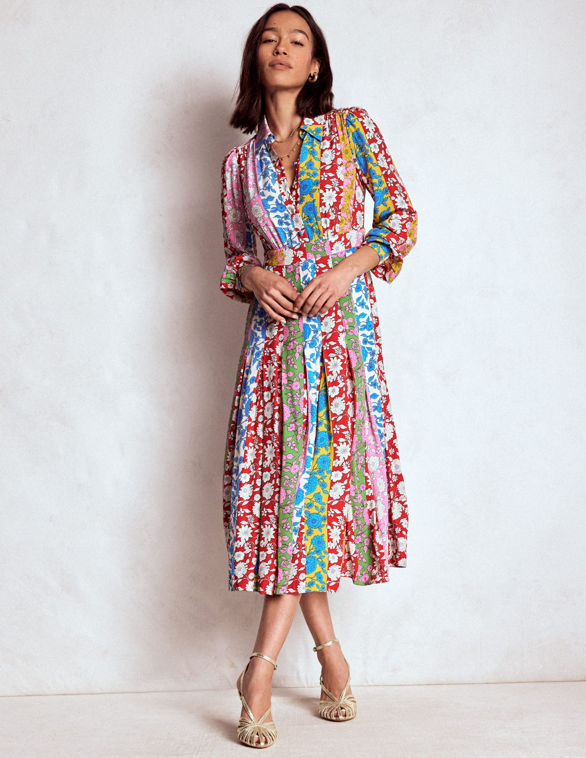 Pleat Skirt Shirt Dress-Multi, Dahlia Trail Stripe - Image 4