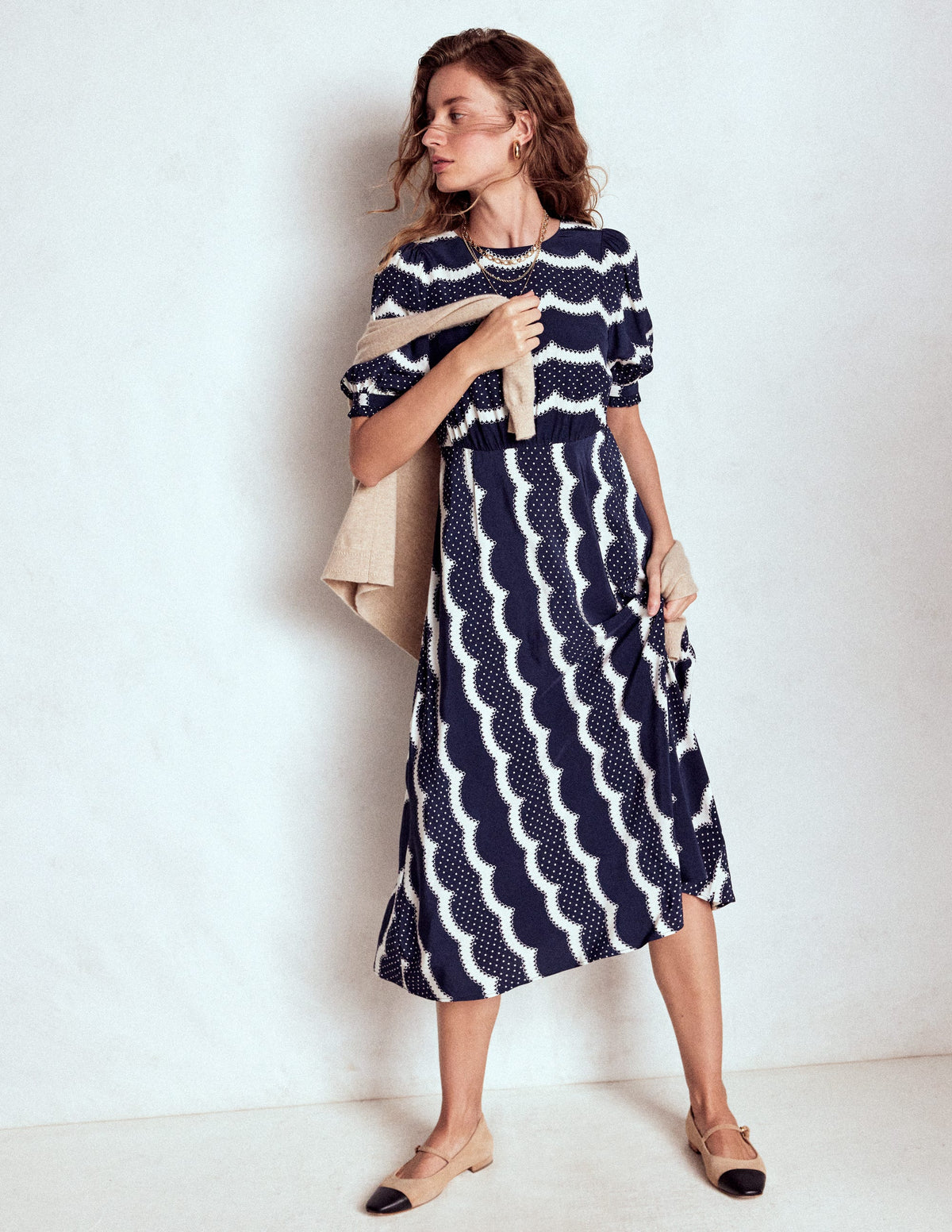 Blanca Midi Tea Dress-French Navy, Dainty Scallop-1