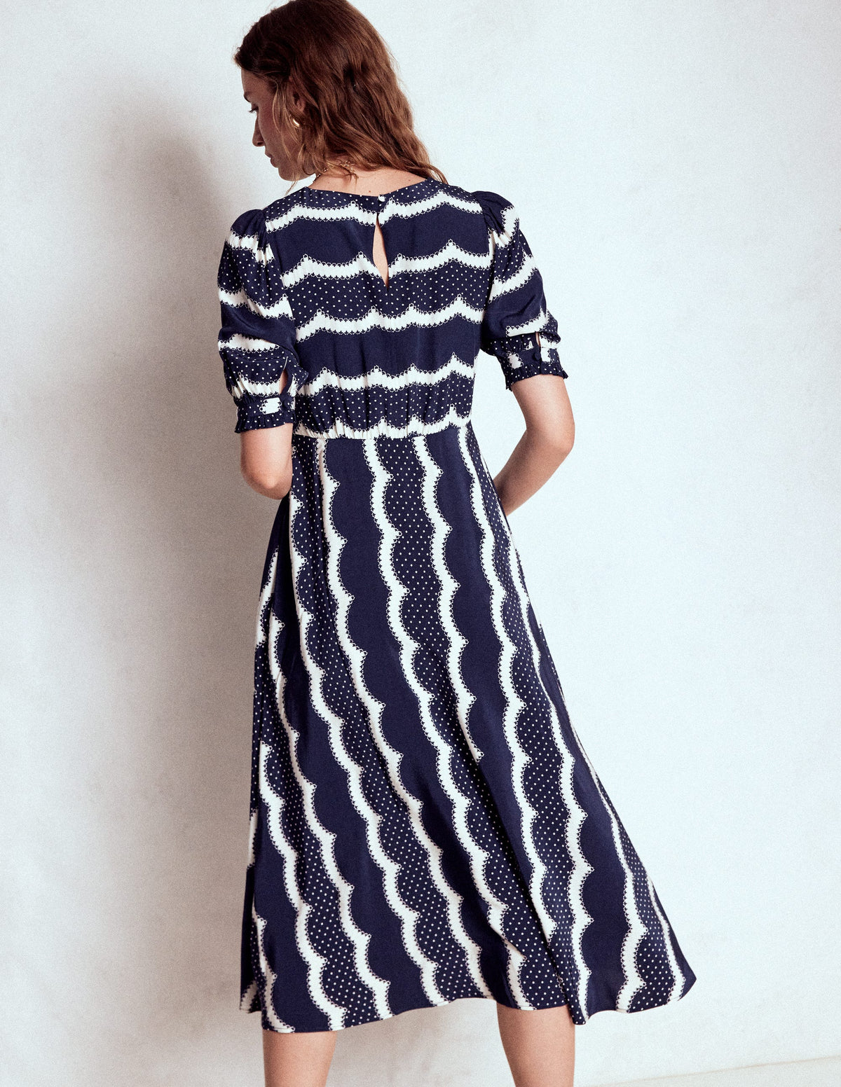 Blanca Midi Tea Dress-French Navy, Dainty Scallop-3