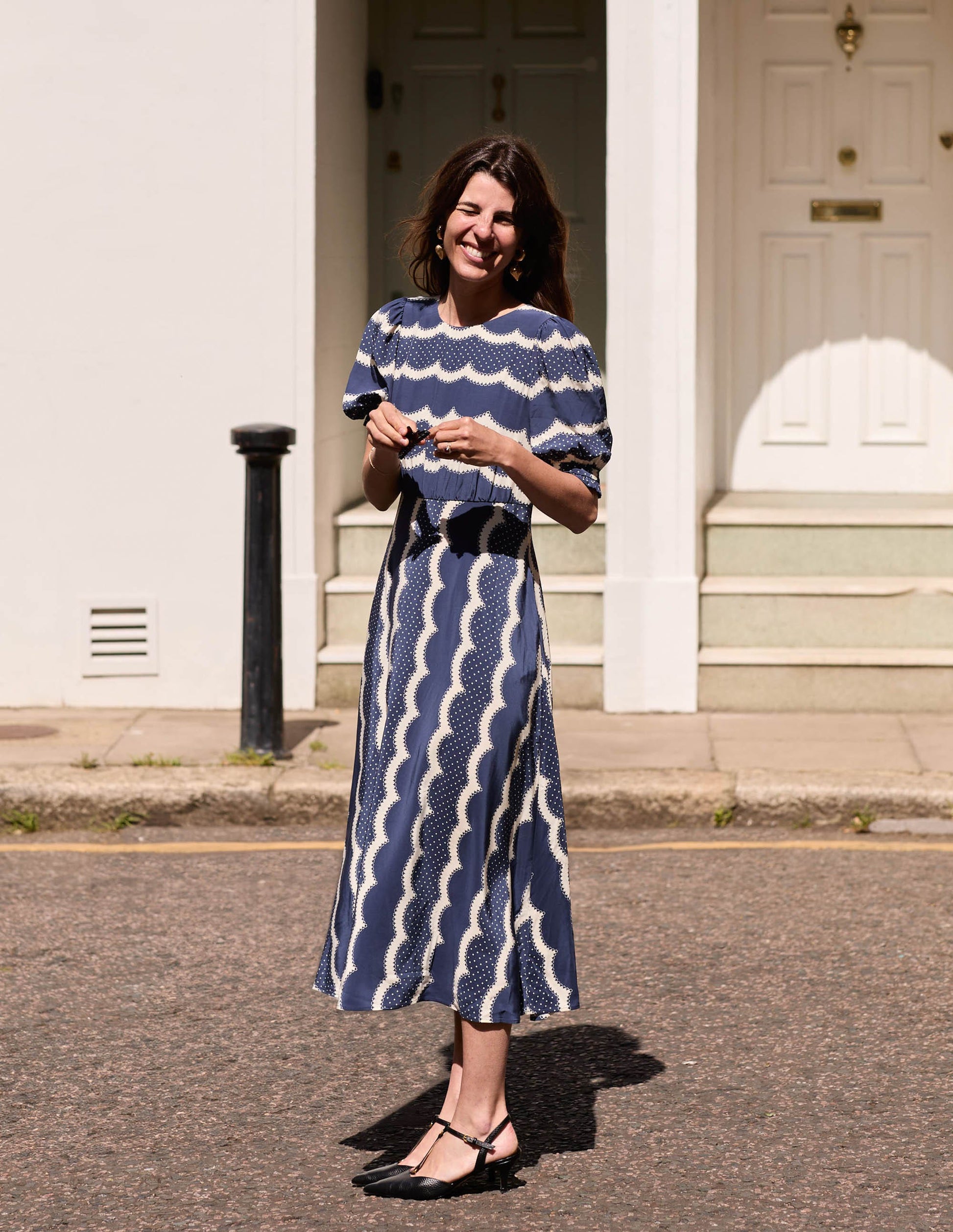 Blanca Midi Tea Dress-French Navy, Dainty Scallop-7