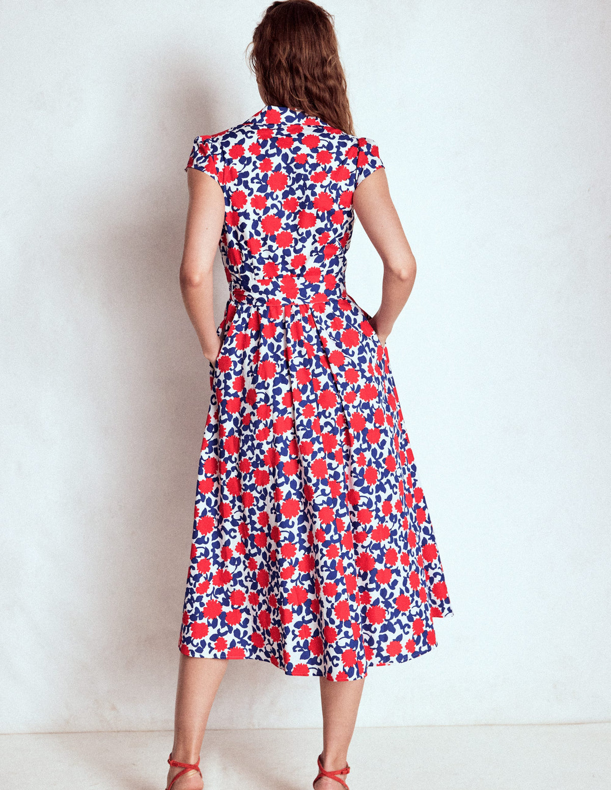 Julia Cotton Wrap Midi Dress-Poppy Red, Floweret Vine-3