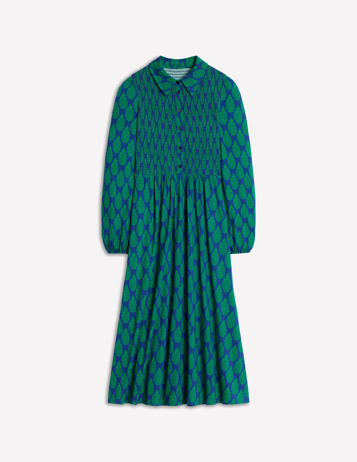 Gesmoktes Jerseykleid-Blau, Wildblumenstrauß - Image 7