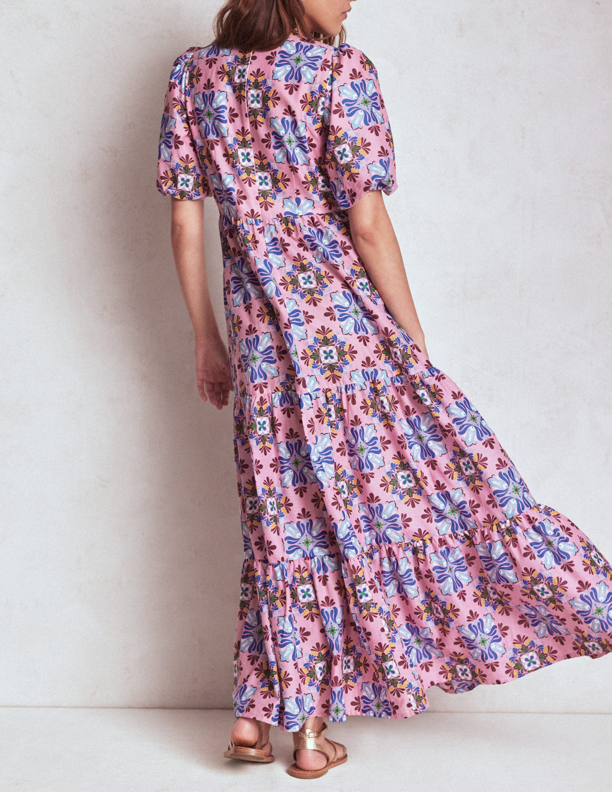 Gestuftes Popeline-Maxikleid-Kirschblütenrosa, Blütenmosaik-3