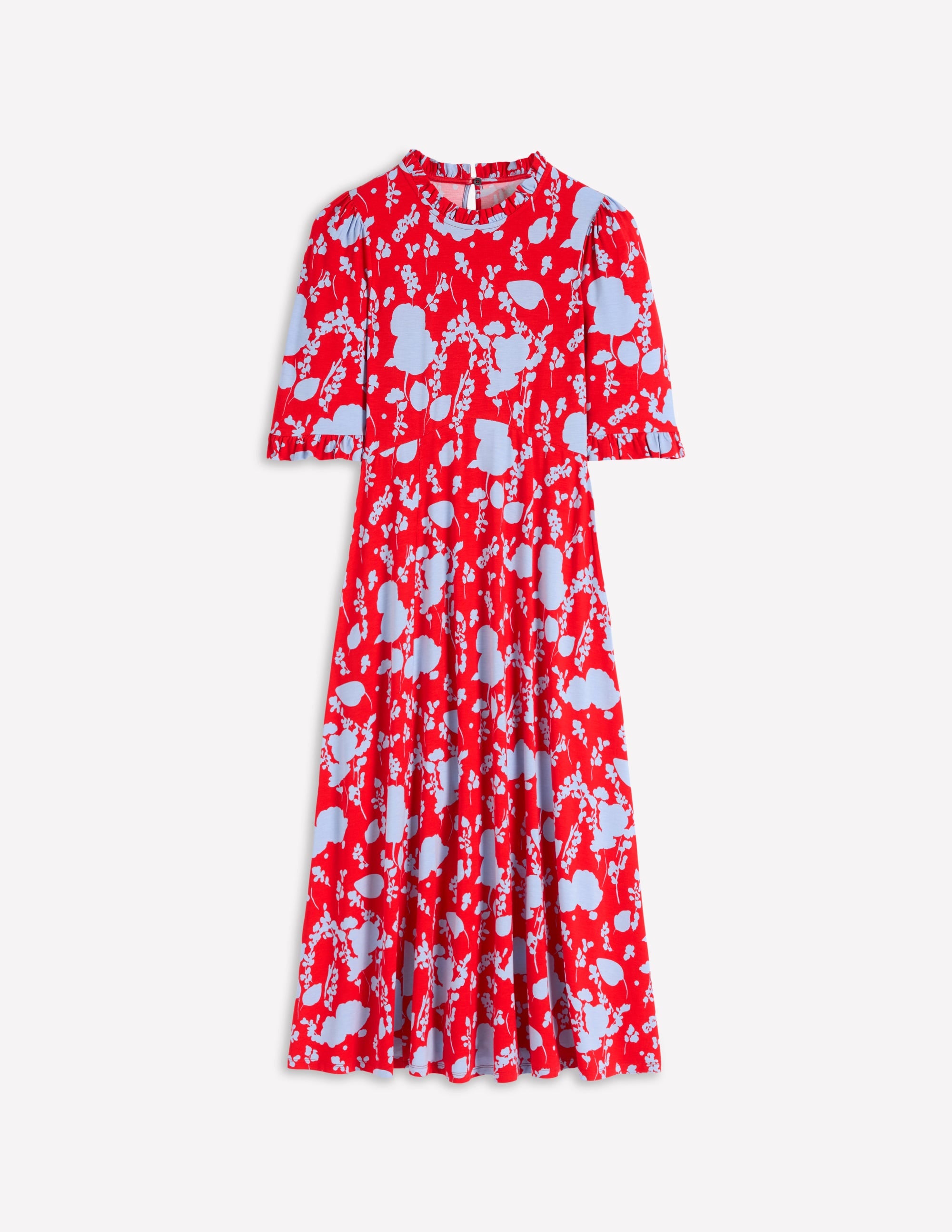 Gerüschtes Midikleid mit Ziernähten-Mohnblumenrot, Zierliche Zweige - Image 6