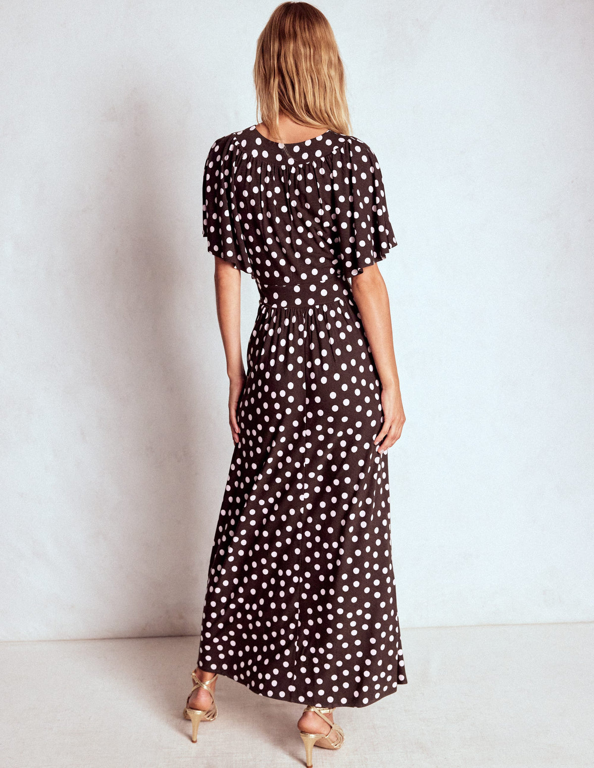 Maxikleid mit Passe-Braune Punkte-3