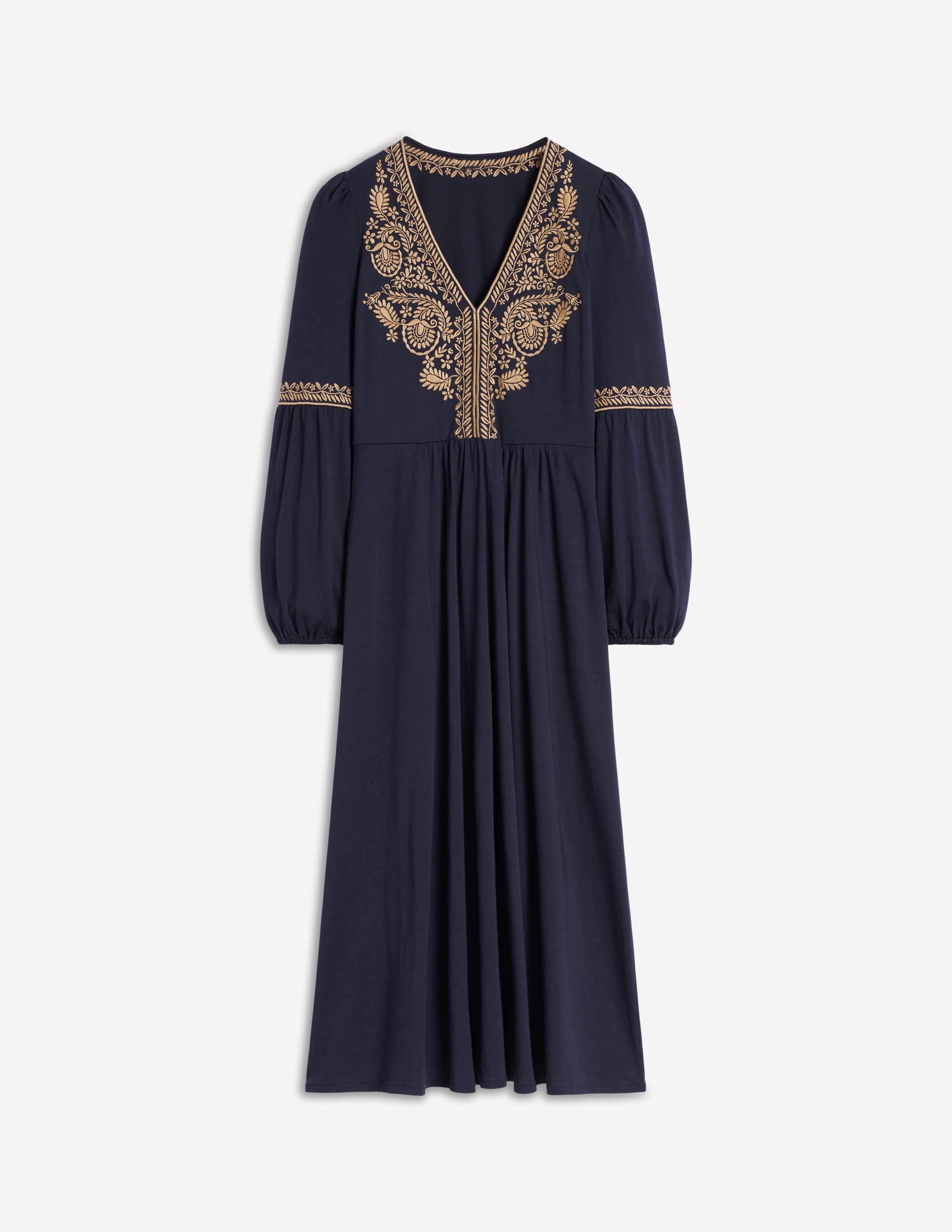 V-Neck Blouson Midi Dress-Navy - Image 7