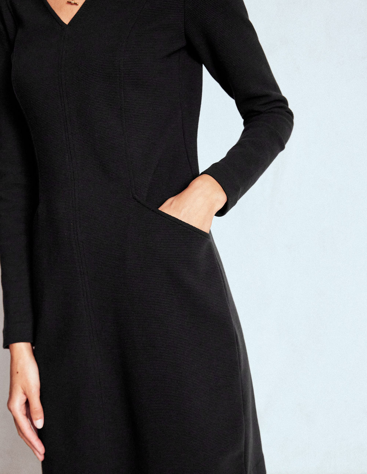 Ellen V-neck Ottoman Dress-Black-2