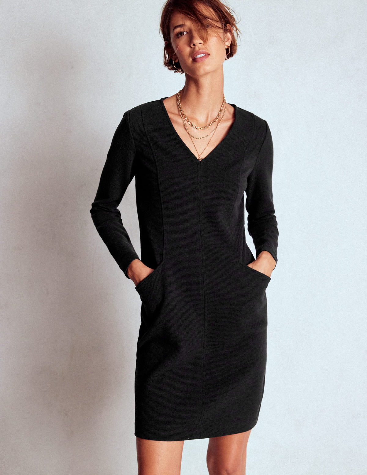 Ellen V-neck Ottoman Dress-Black-4