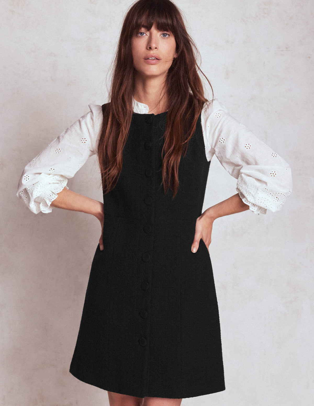 Cotton Texture Shift Dress-Black - Image 1