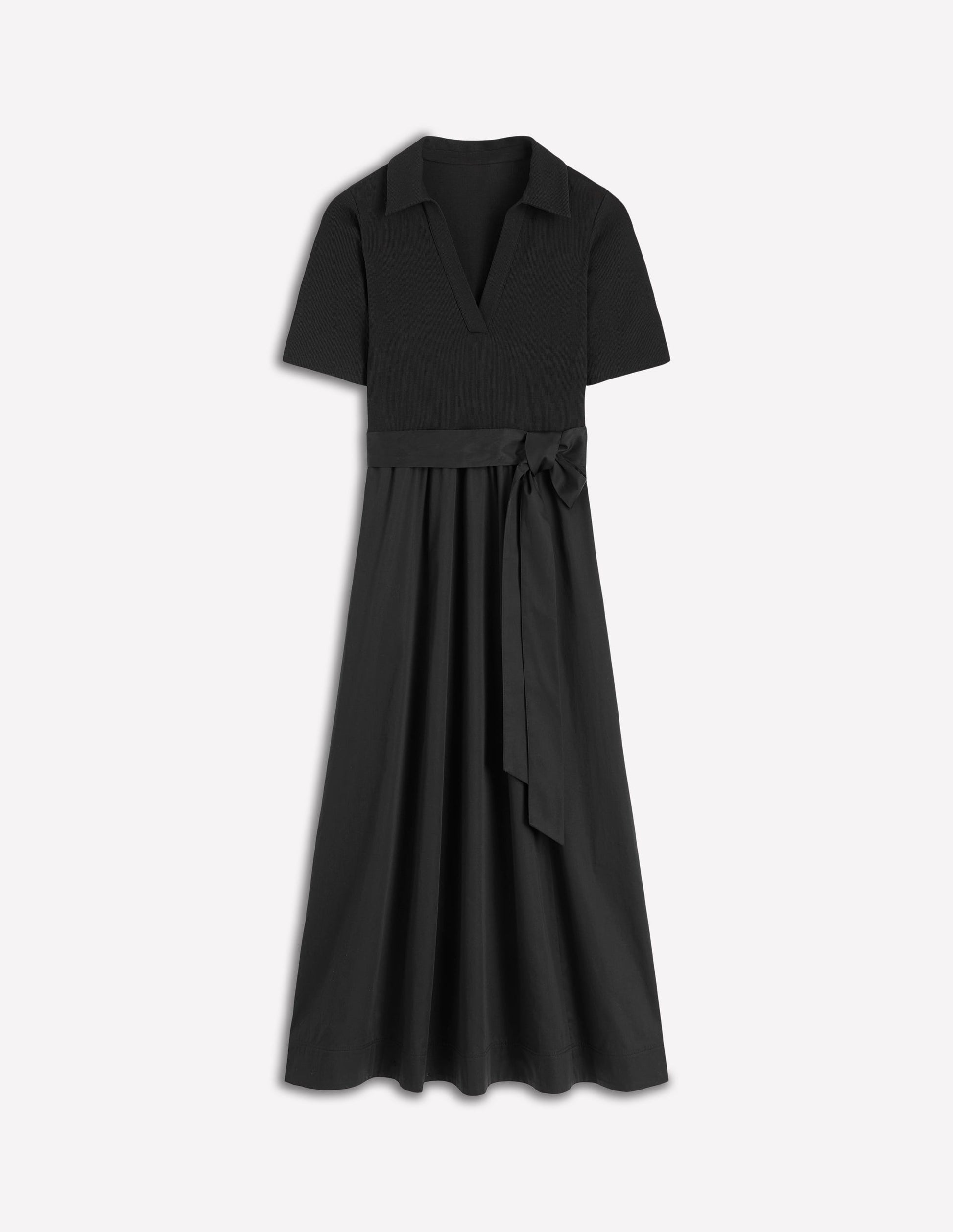Midikleid aus Rippstick-Mix mit Kragen-Schwarz-5