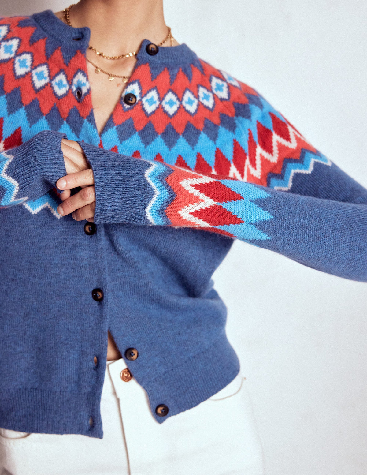 Edie Fair-Isle-Strickjacke-Blau Fair Isle-5