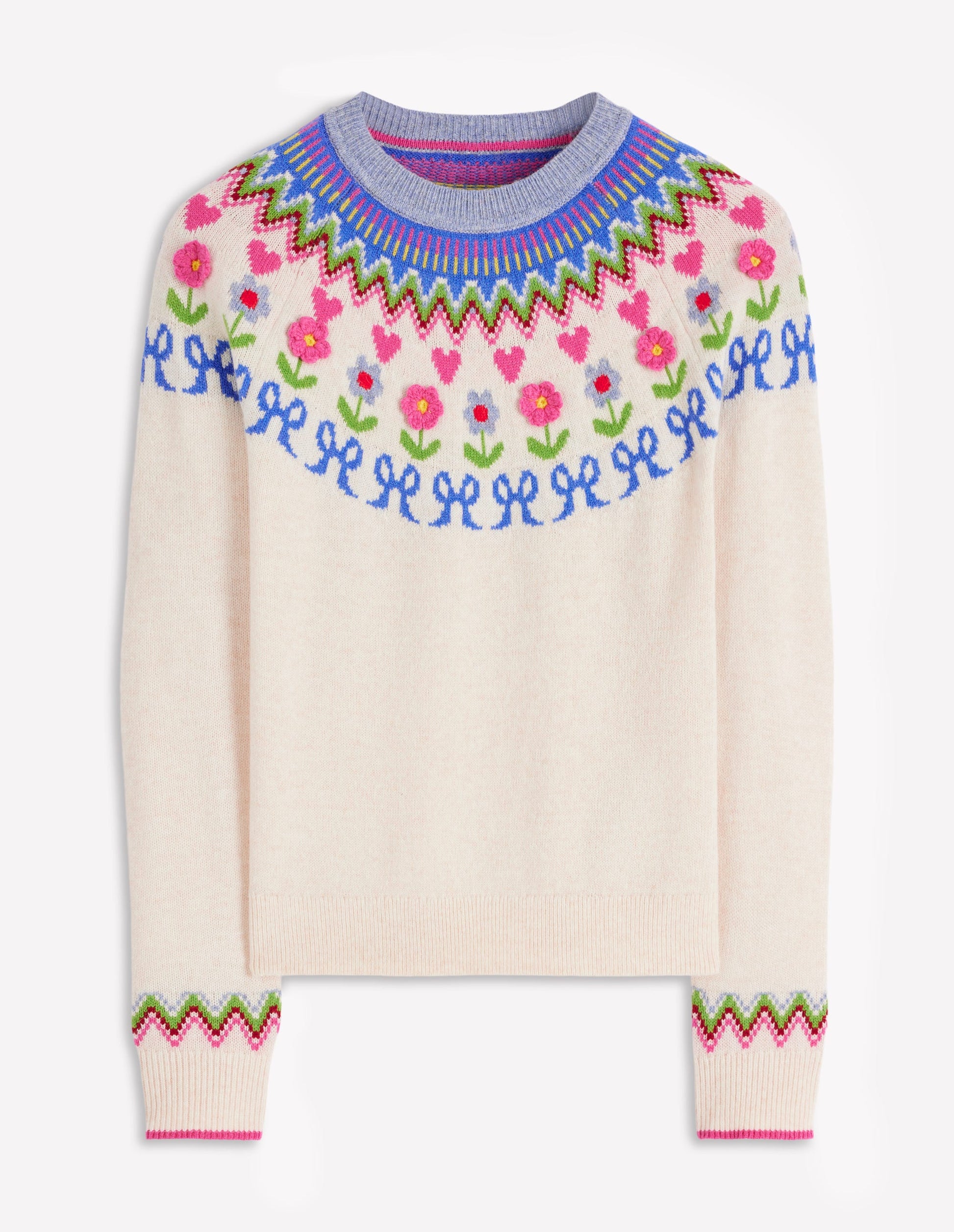 Edie Fair-Isle-Pullover-Haferbeige Meliert, Blumen-6