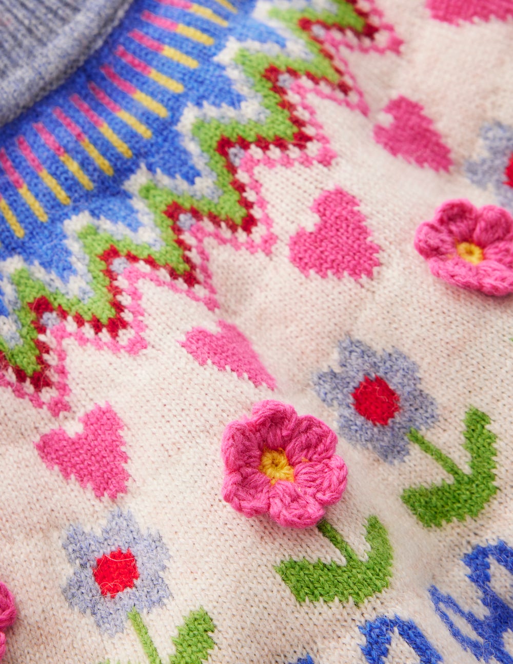 Edie Fair-Isle-Pullover-Haferbeige Meliert, Blumen-7
