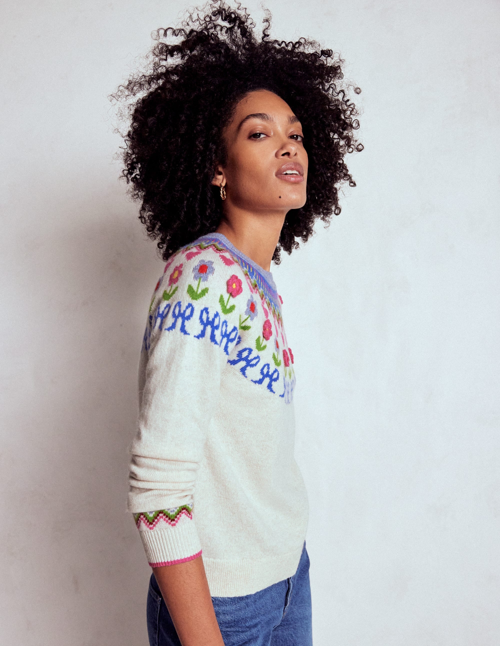 Edie Fair-Isle-Pullover-Haferbeige Meliert, Blumen - Image 1