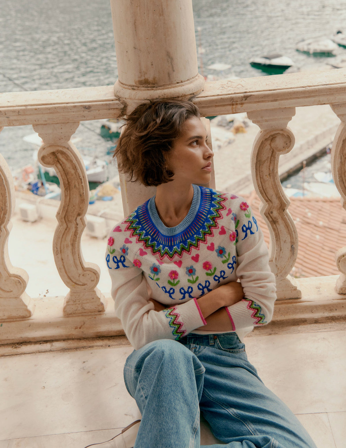 Edie Fair-Isle-Pullover-Haferbeige Meliert, Blumen-5