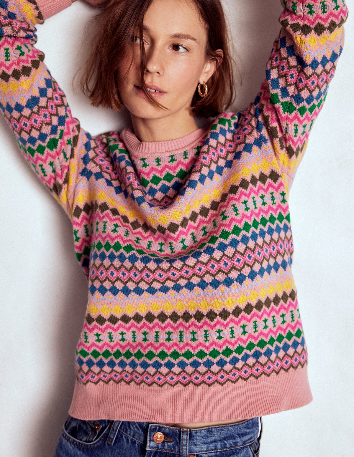 Edie Fair-Isle-Pullover-Rosa, Geo Fair Isle-1
